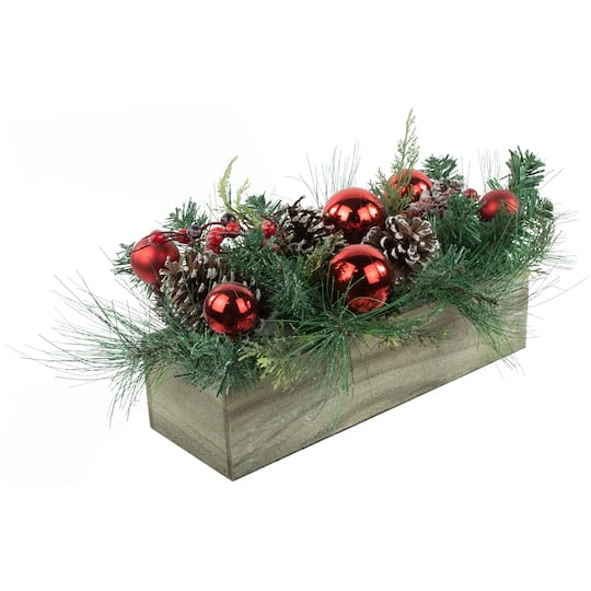 24" Pine Foliage in Wooden Box Planter